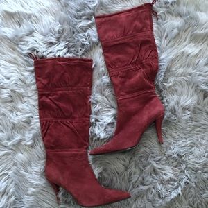Bandolino - Burgundy Suede Pointy High Heel Boots